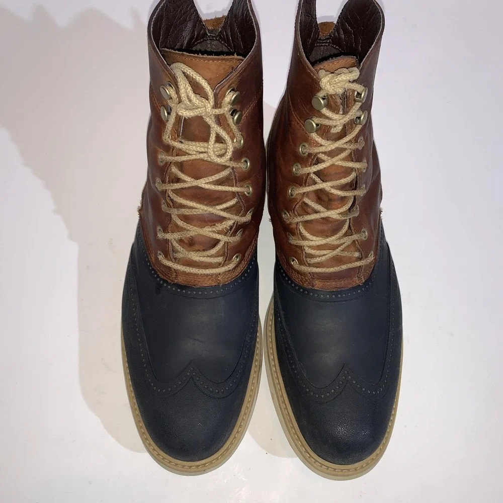 Timberland Duck Boots Mens Size 9.5 Brown Leather Wingtip Waterproof A17XT